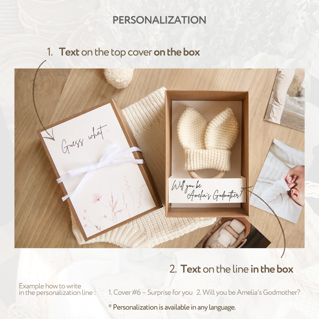 Godparent proposal box with crochet toys