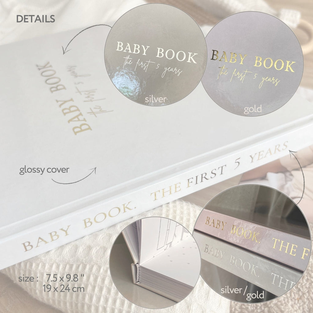 Baby book inside pages featuring first holidays and special moments journal spread