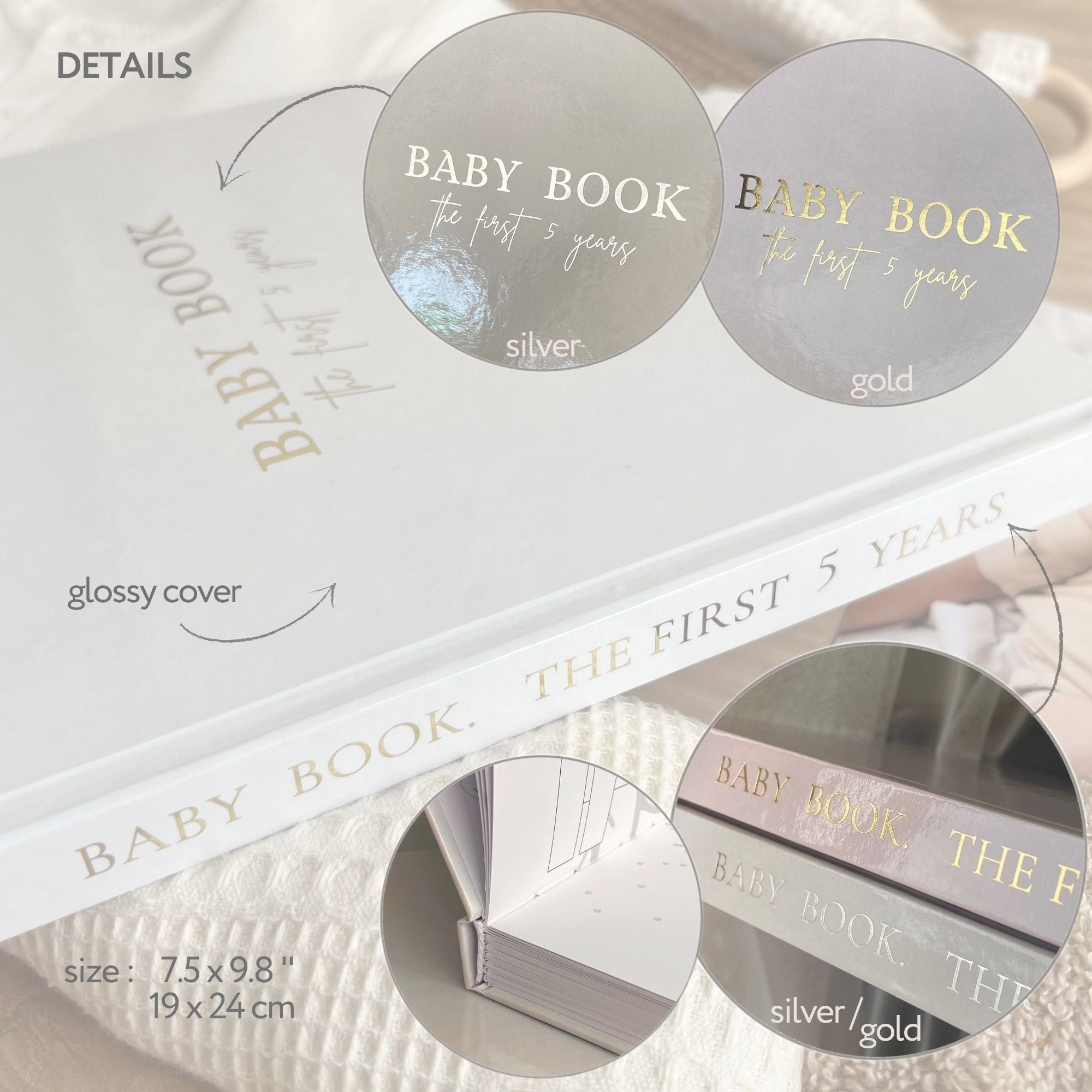 Baby book inside pages featuring first holidays and special moments journal spread