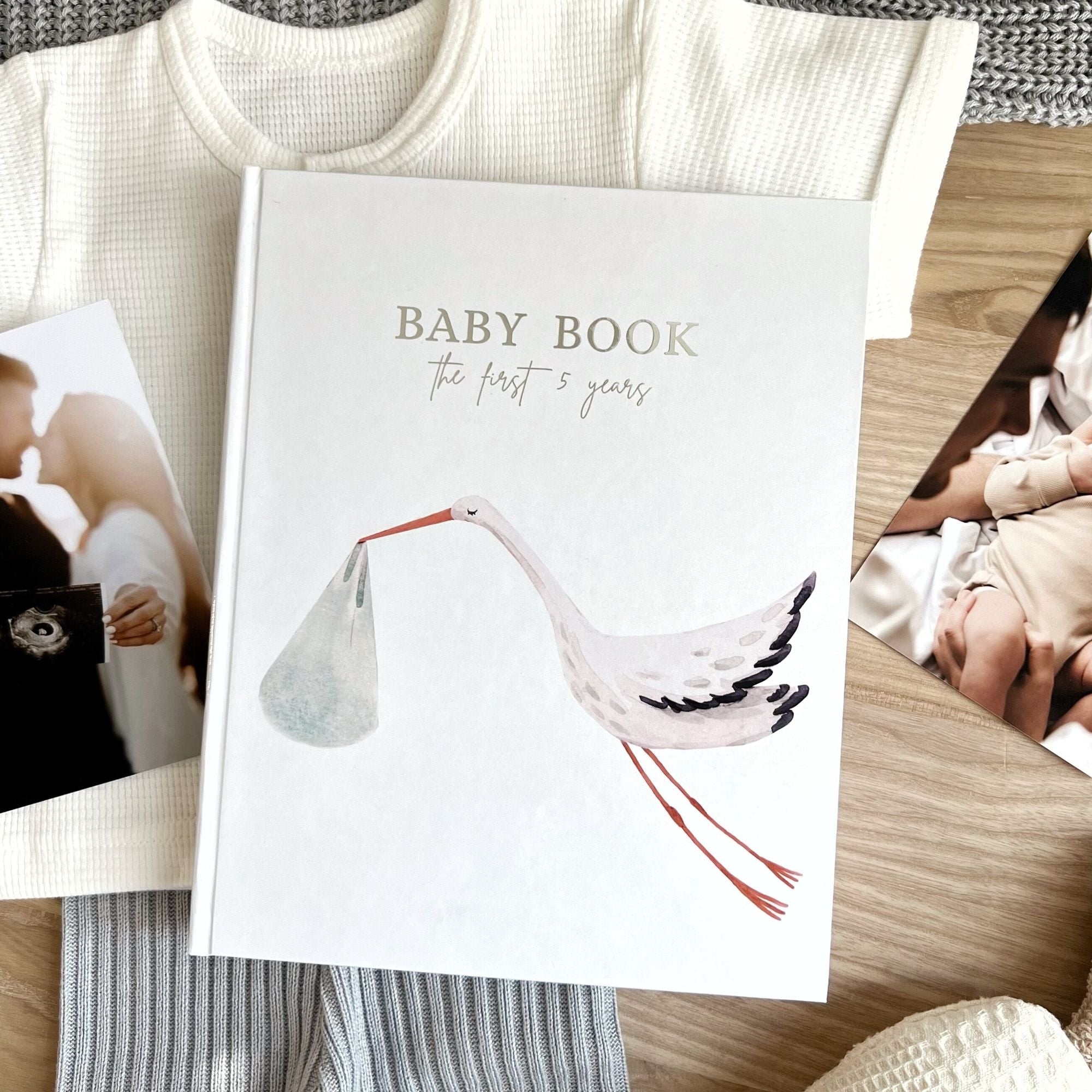 Baby memory book cover design with blue bird embroidery — boy edition