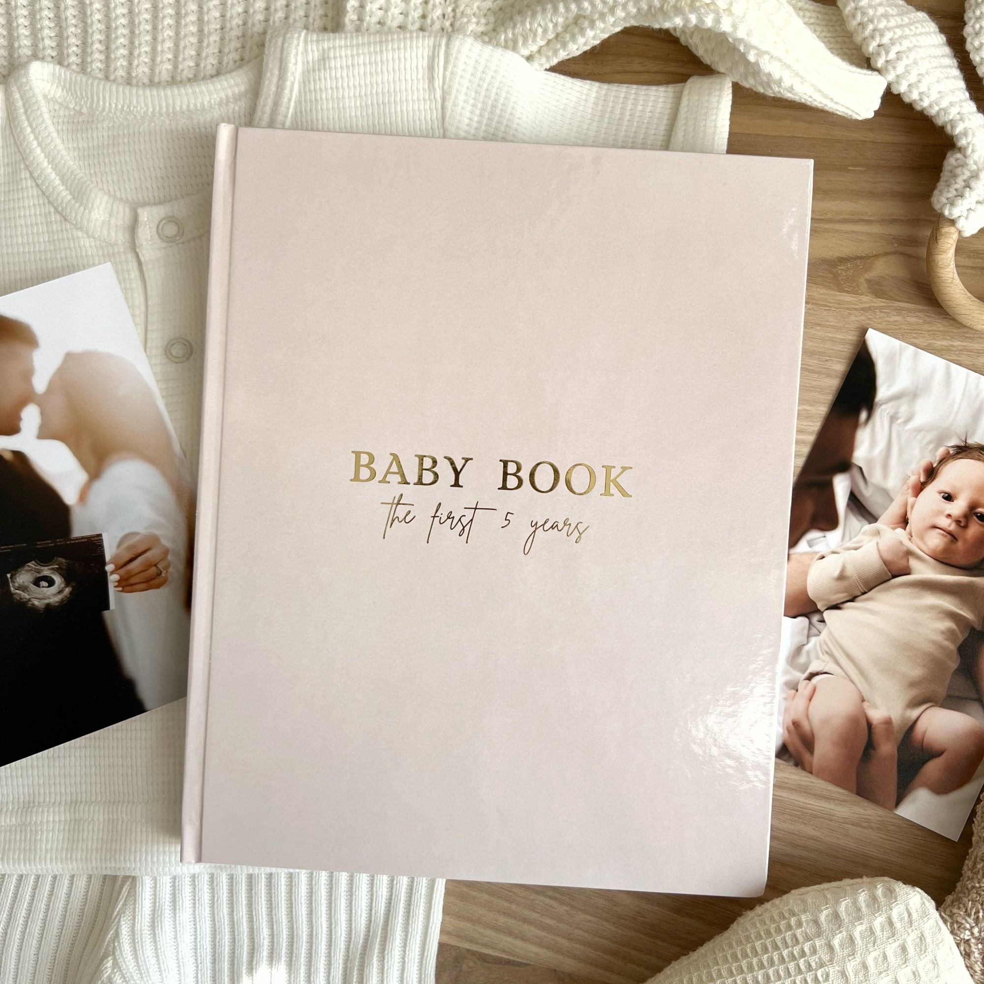 Baby memory book cover variant in soft pink linen for baby girl keepsake