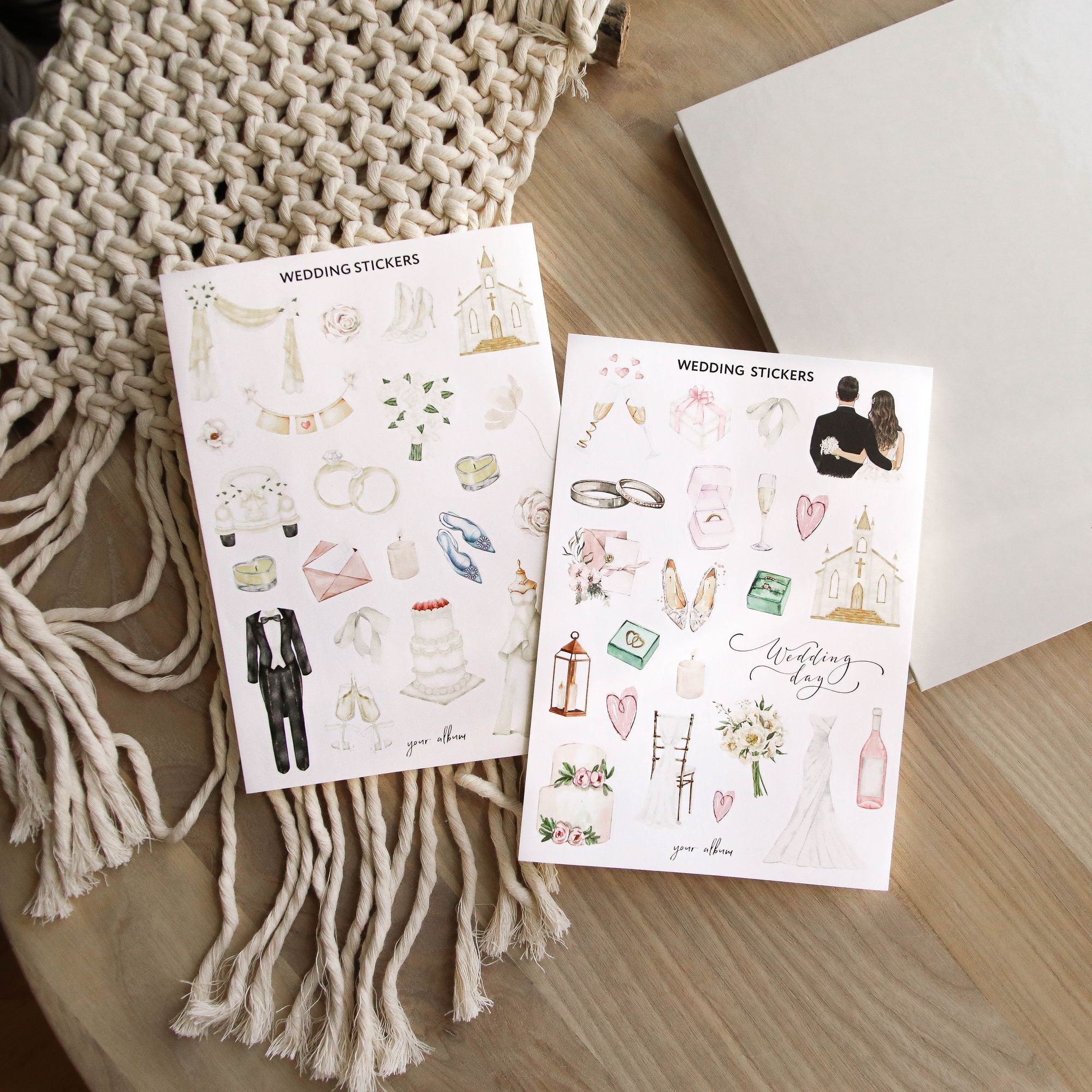 Bridal shower stickers close-up showing delicate floral watercolor designs