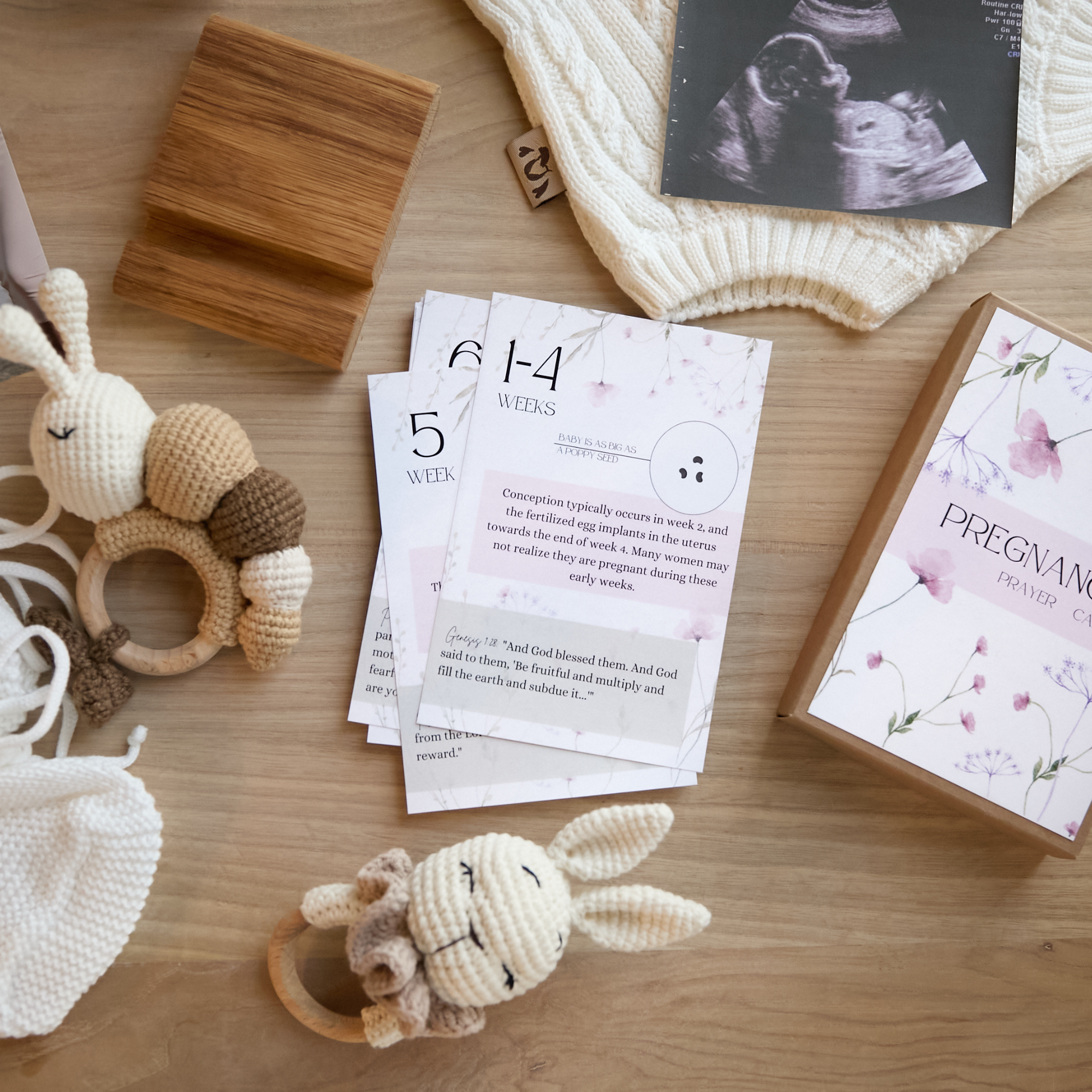 Christian pregnancy gift cards with inspirational scripture for each trimester