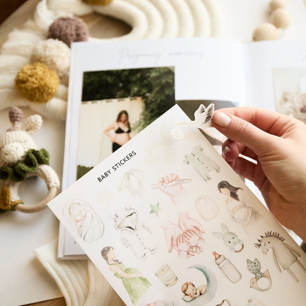 Close-up of baby record book cover texture showing premium linen fabric detail