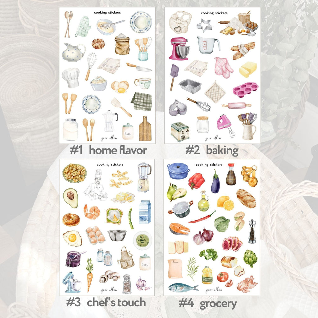 Cooking stickers size chart and usage guide infographic for recipe journals