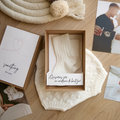 Godparent proposal gift box with personalized card and handmade baby socks