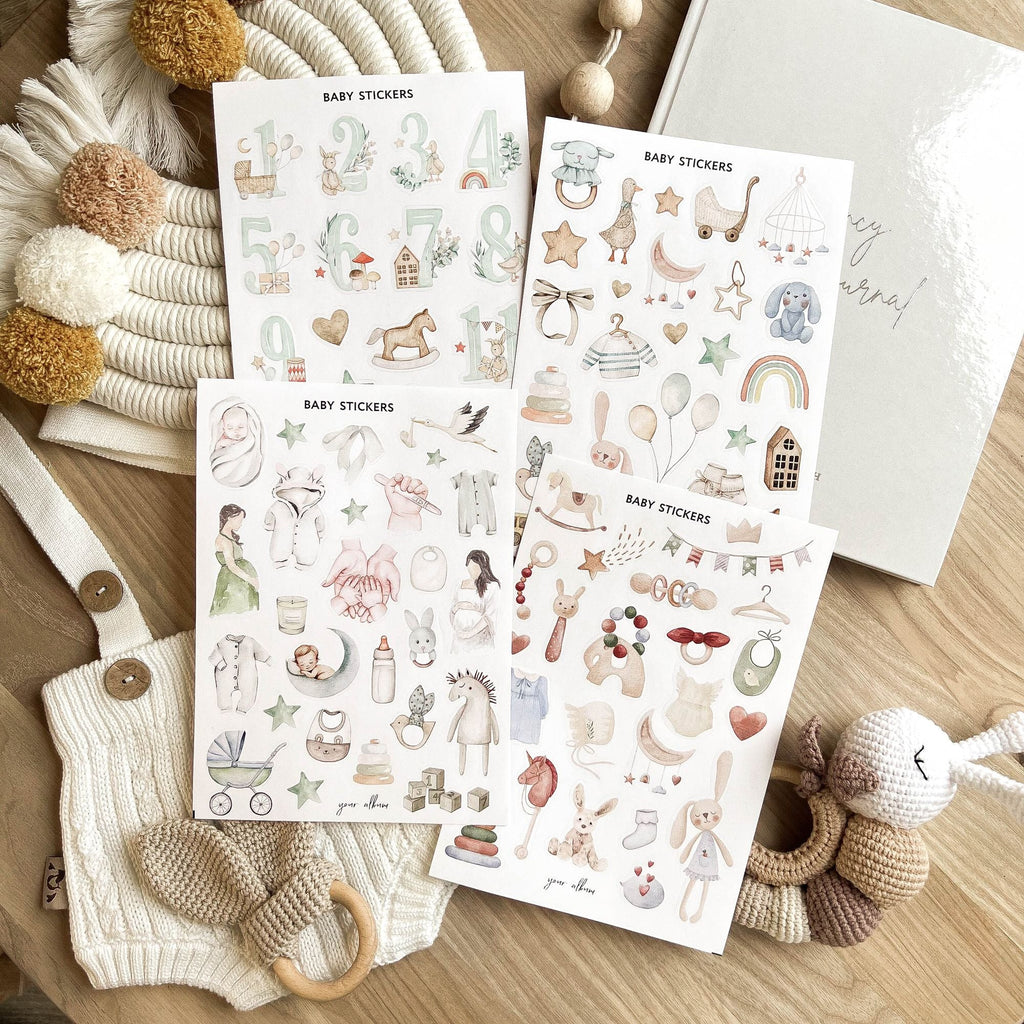 Handmade baby milestone stickers set for memory book and scrapbook decorating