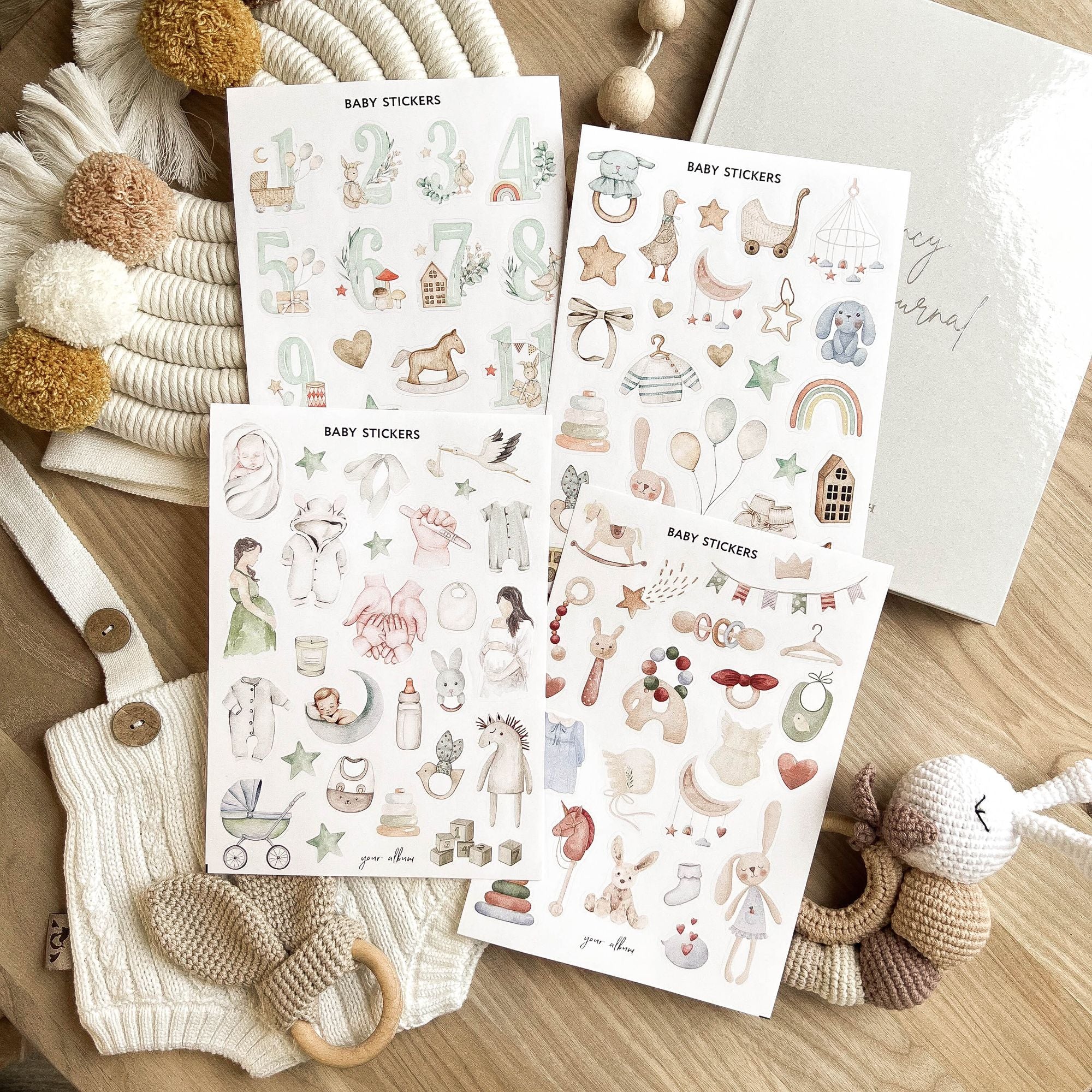 Handmade baby milestone stickers set for memory book and scrapbook decorating