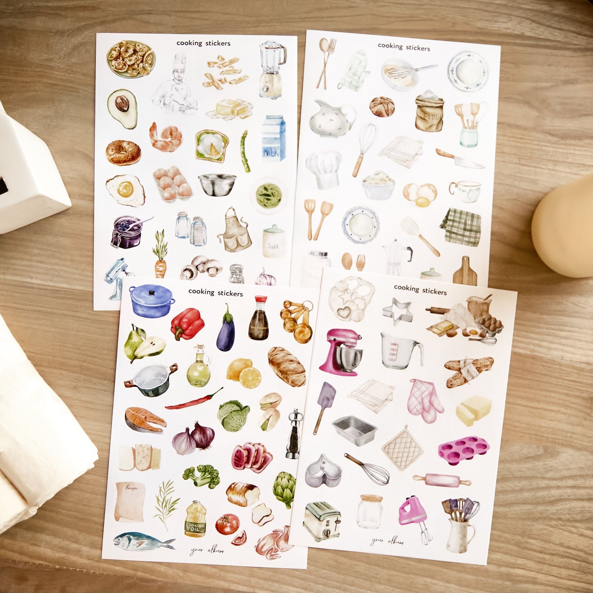 Handmade cooking stickers set for recipe book and kitchen journal decorating