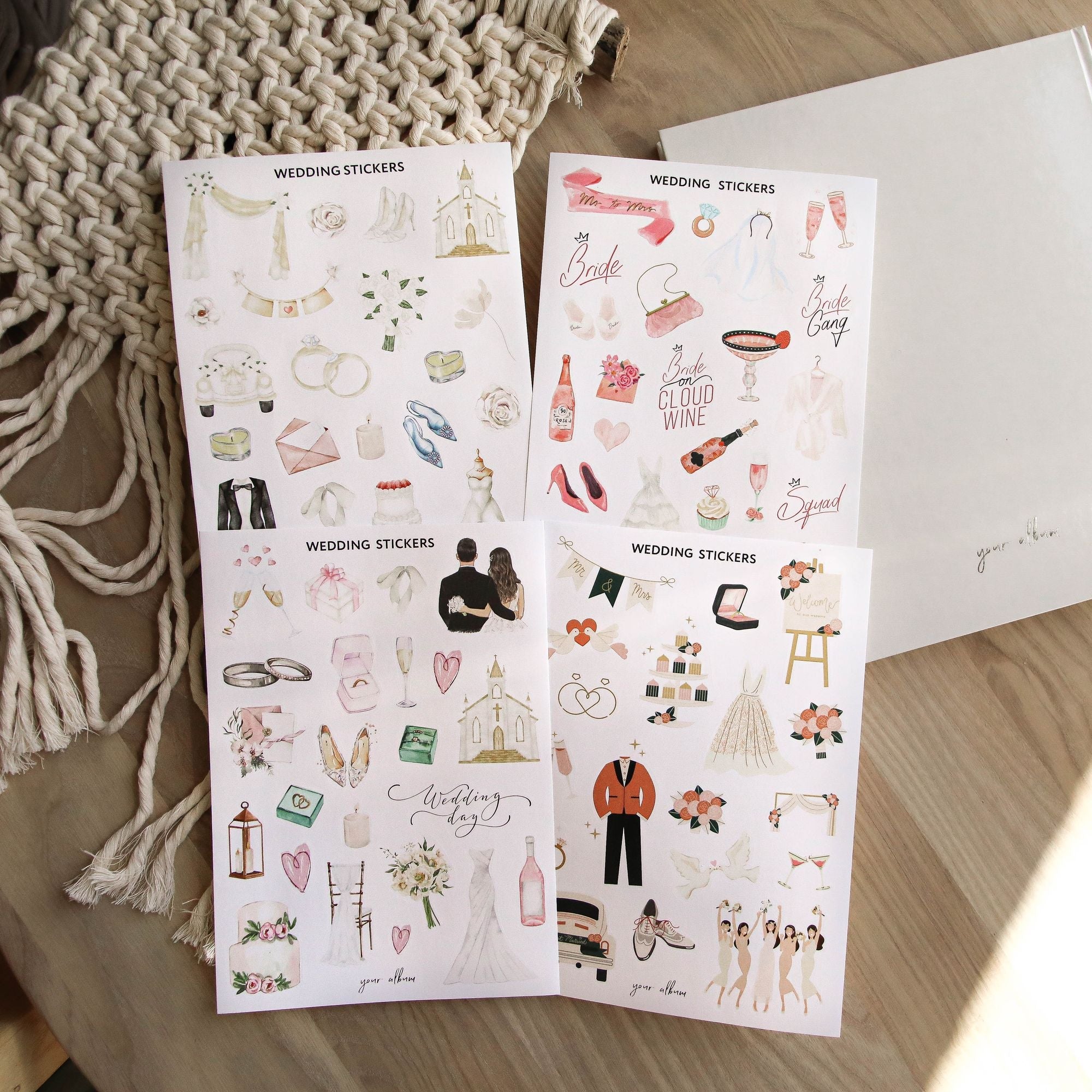 Handmade wedding scrapbook stickers set for bridal album and planner decorating