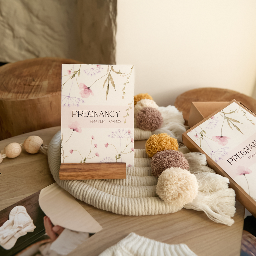 Individual pregnancy prayer card showing week number and encouraging scripture