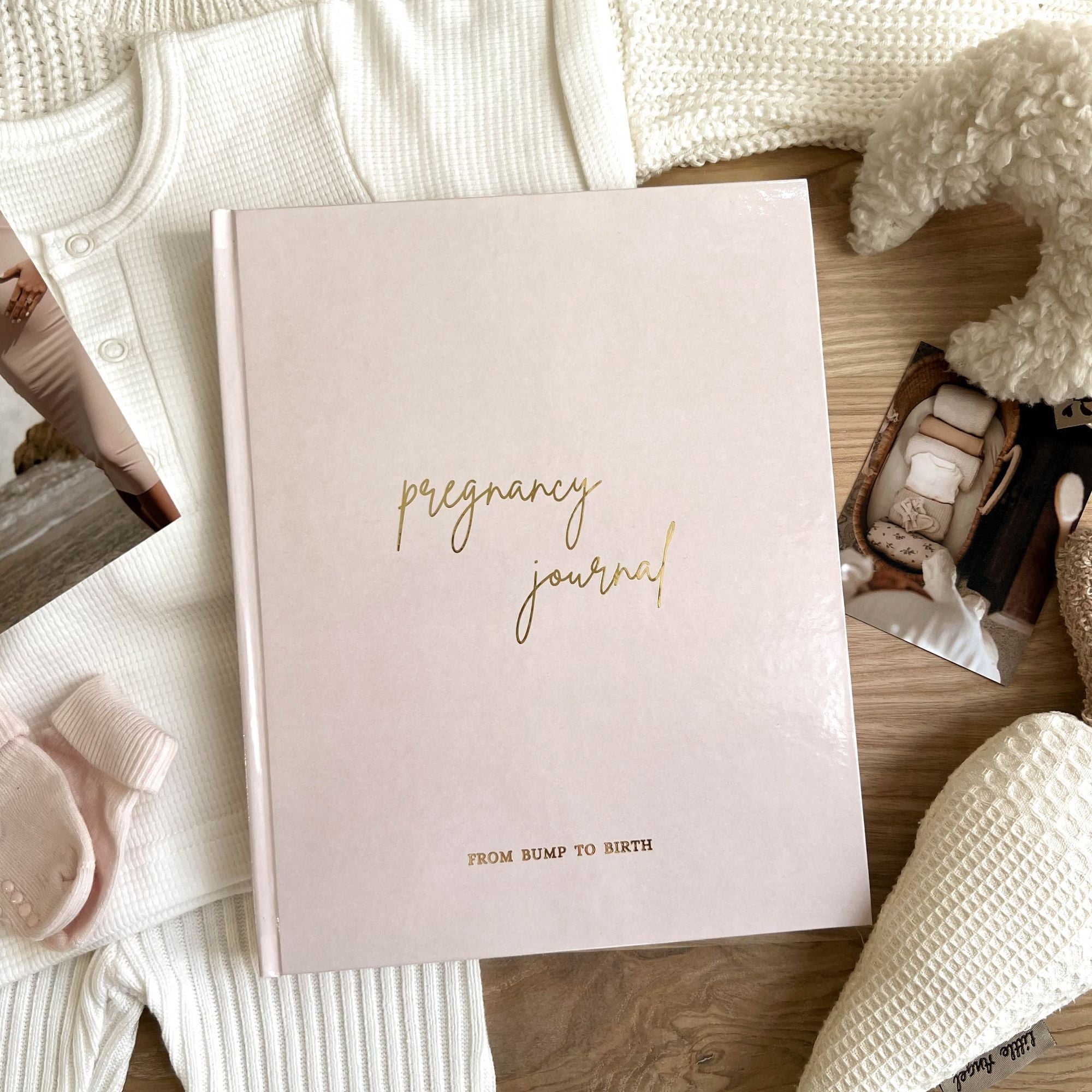 Pregnancy journal cover variant in soft pink linen — expecting girl keepsake