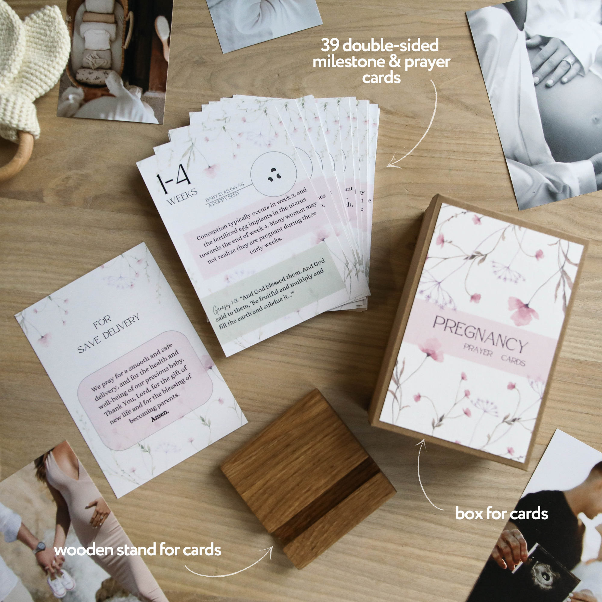 Pregnancy prayer cards set — 40 weekly Bible verse affirmation cards for expecting moms