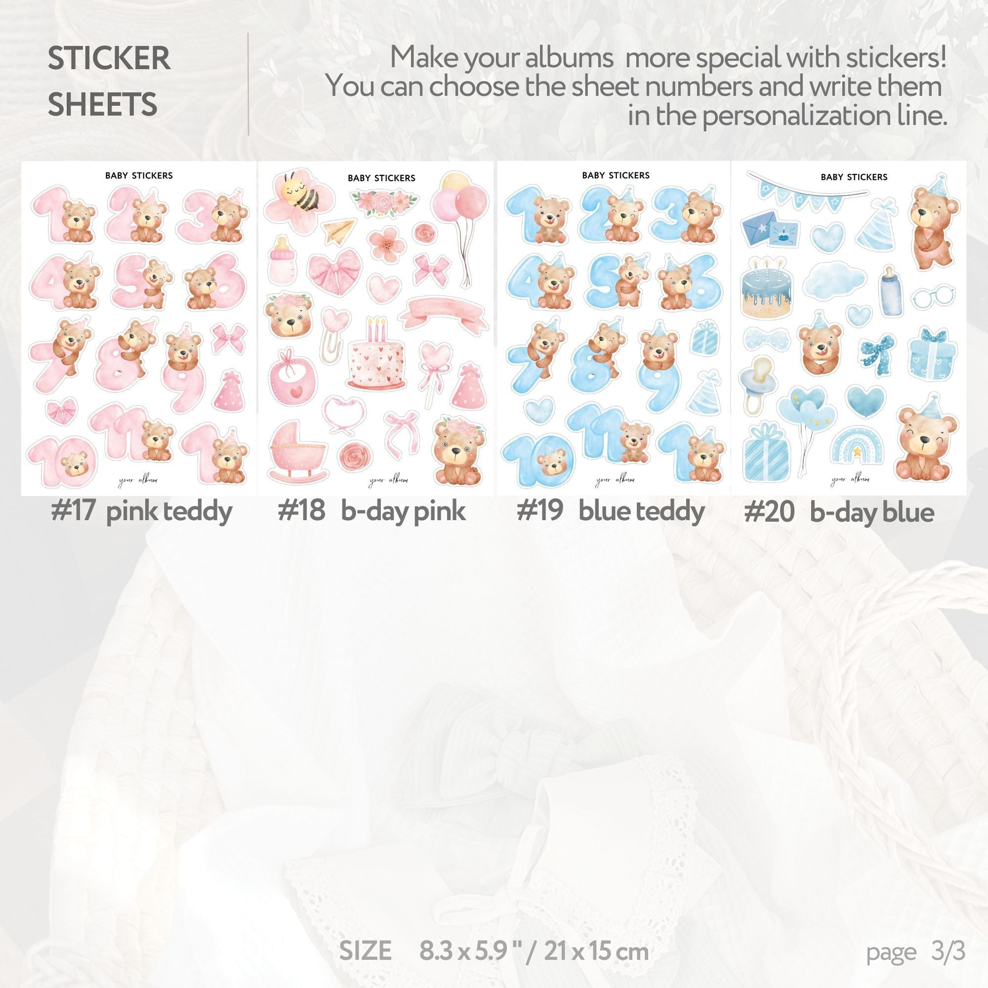 Pregnancy sticker set detail with week-by-week belly tracker decorative labels
