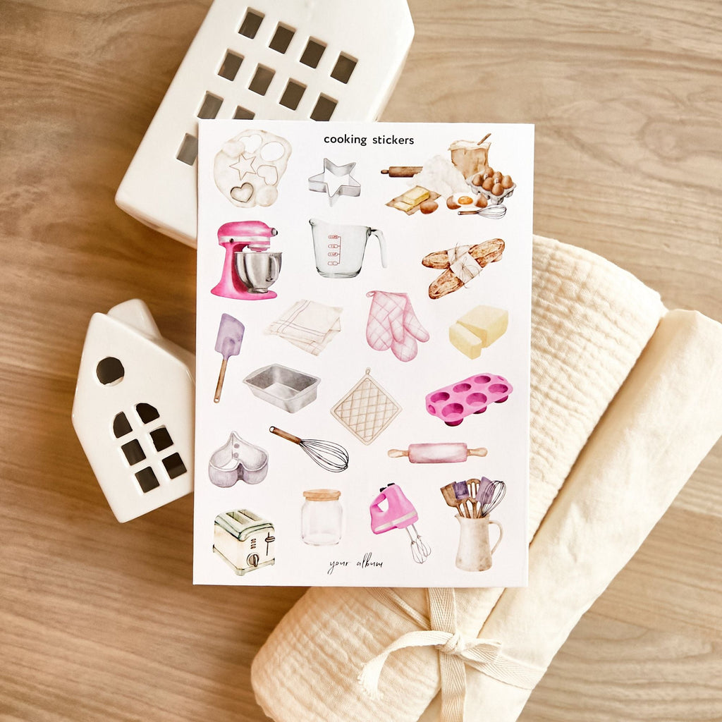 Recipe journal stickers with decorative borders and section divider designs
