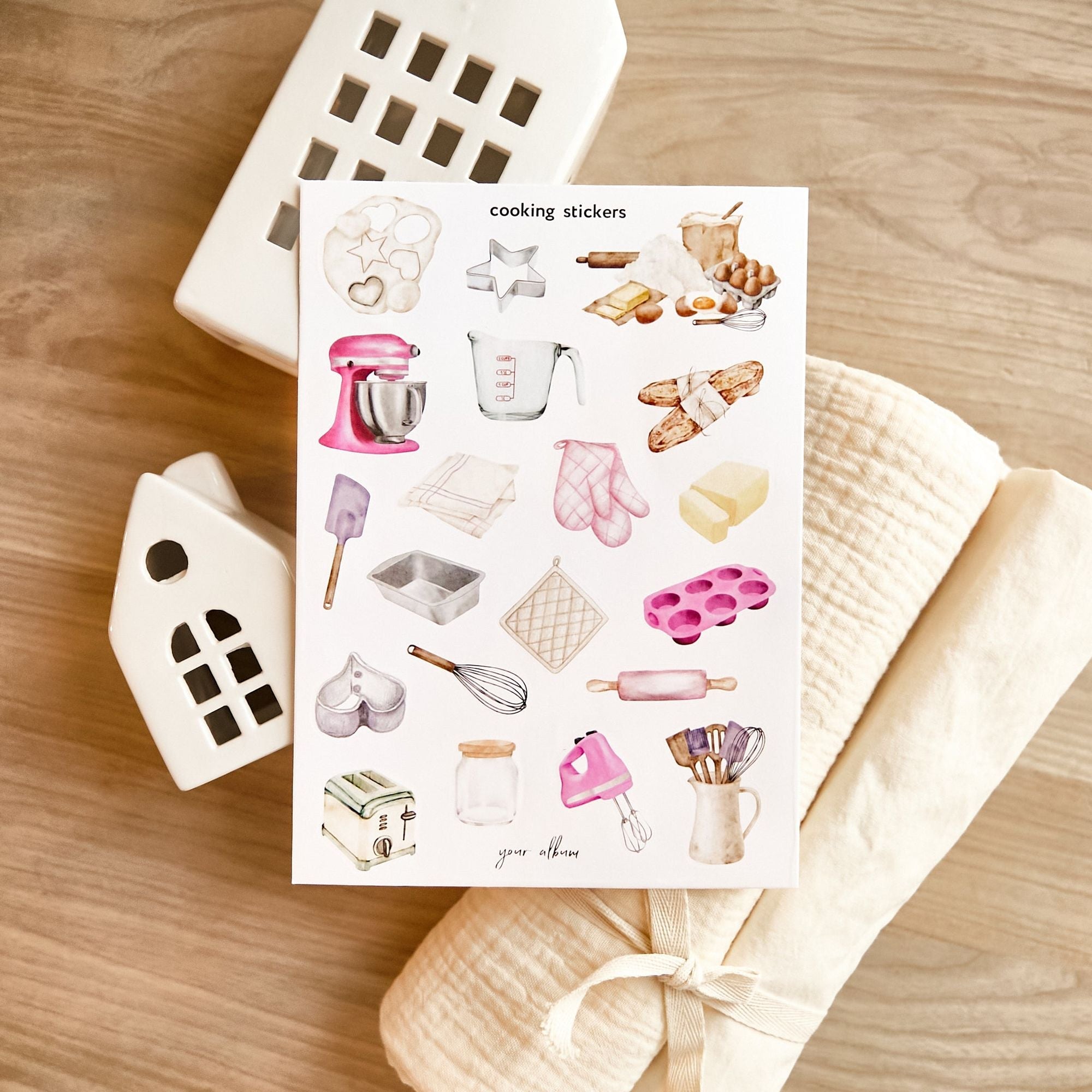 Recipe journal stickers with decorative borders and section divider designs